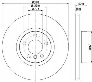 Диск гальмівний (High Carbon) перед. BMW X5,X6 08- HELLA PAGID 8DD 355 129-301 (фото 1)