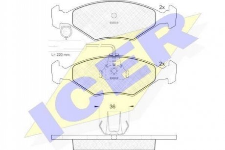 Колодки гальмівні дискові передні FIAT PALIO (178DX) 96-01; FIAT SIENA (178) 96-12 ICER 181226 (фото 1)