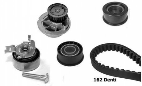 OPEL К-т ГРМ (помпа+ремінь+3 ролика) ASTRA F CLASSIC 1.6 i 98-05, CORSA B 1.4 i 94-00, VECTRA B 1.6 i 96-02 BUGATTI KBU10019B (фото 1)