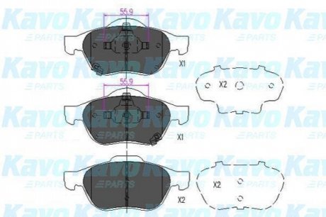 PARTS TOYOTA Гальмівні колодки AVENSIS 01-03 KAVO KBP-9075 (фото 1)