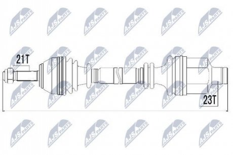 Піввісь права (на шплінт) Renault Clio II 1.1/1.2/16V/1.4/16V/1.5dCi/1.6/1.9D/dTi 98-, Kangoo 1.2/16V/1.4/1.5dCi/1.6 16V/1.9D/dTi 98- L:754/A:21/K:23/ABS:26 NTY NPW-RE-014 (фото 1)